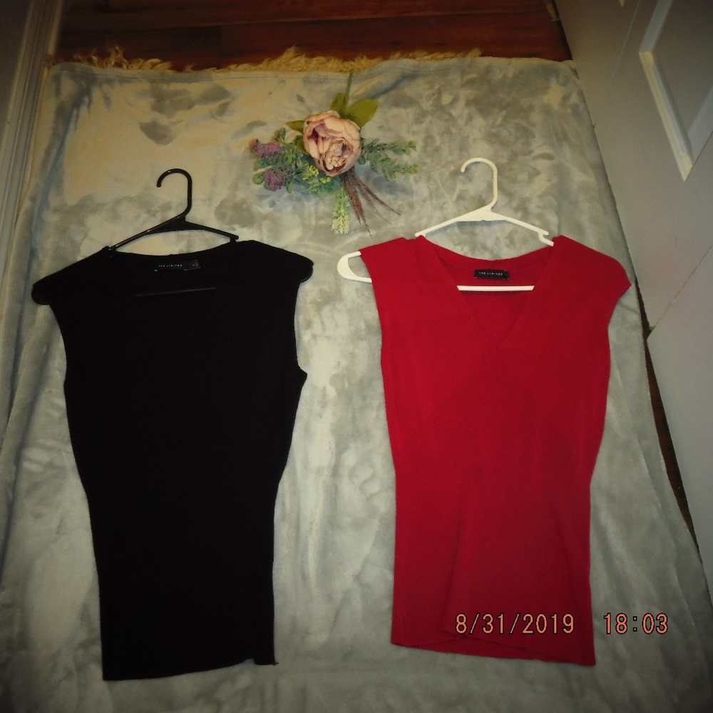 2 tank tops. Black and pink and V-neck.